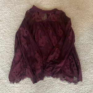 Lg Xhileration Dark Maroon Lace Top with Cami